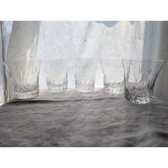 Set Of 5 Crystal Old Fashioned Glasses With Diamond Cut Pattern - Picture 2 of 9